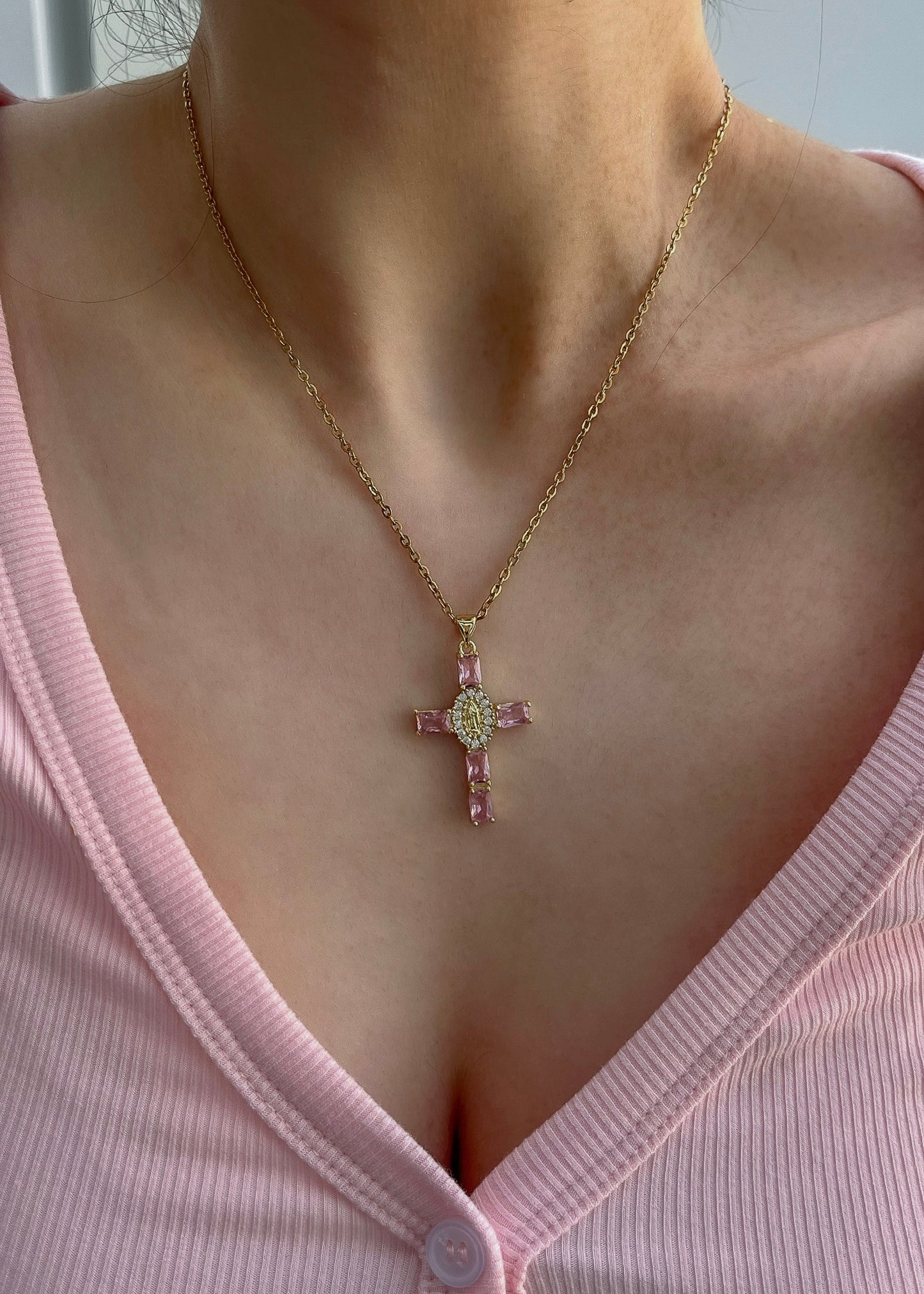 Pink Cross Necklace