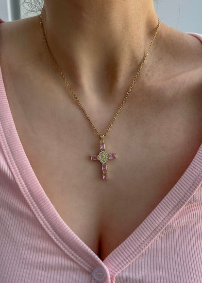 Pink Cross Necklace